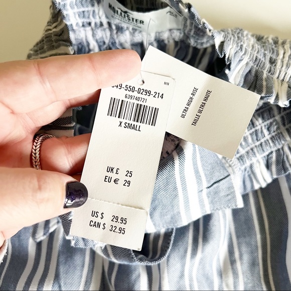 Hollister Ultra High Rise Tie Waist Paper Bag Striped Shorts XS NWT - Picture 7 of 10